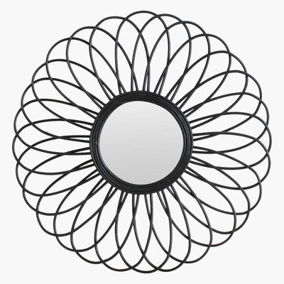 Rattan Spiegel Flower black