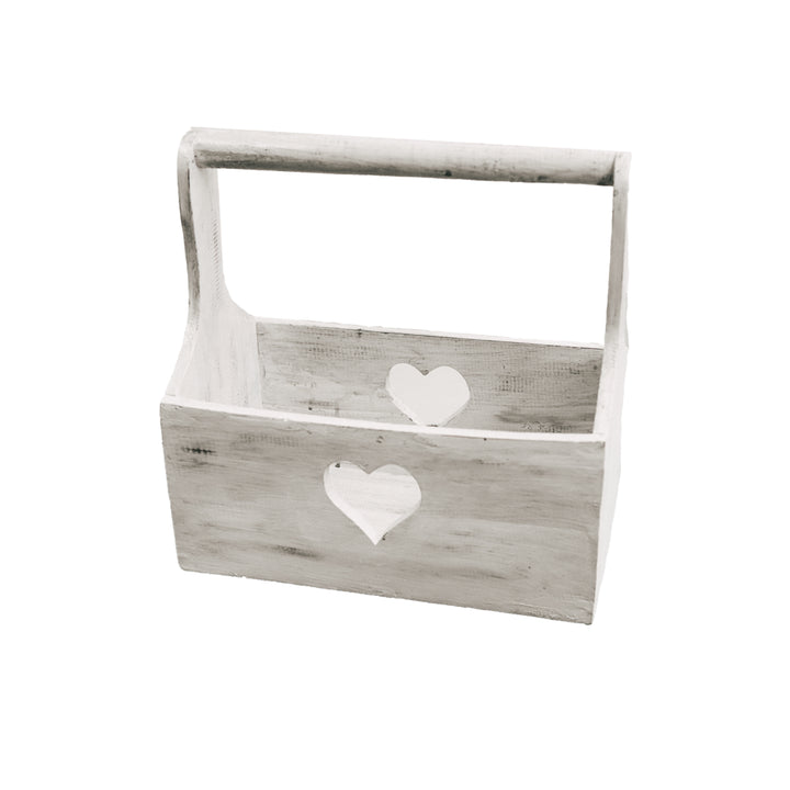 Decorative wooden basket heart with handle