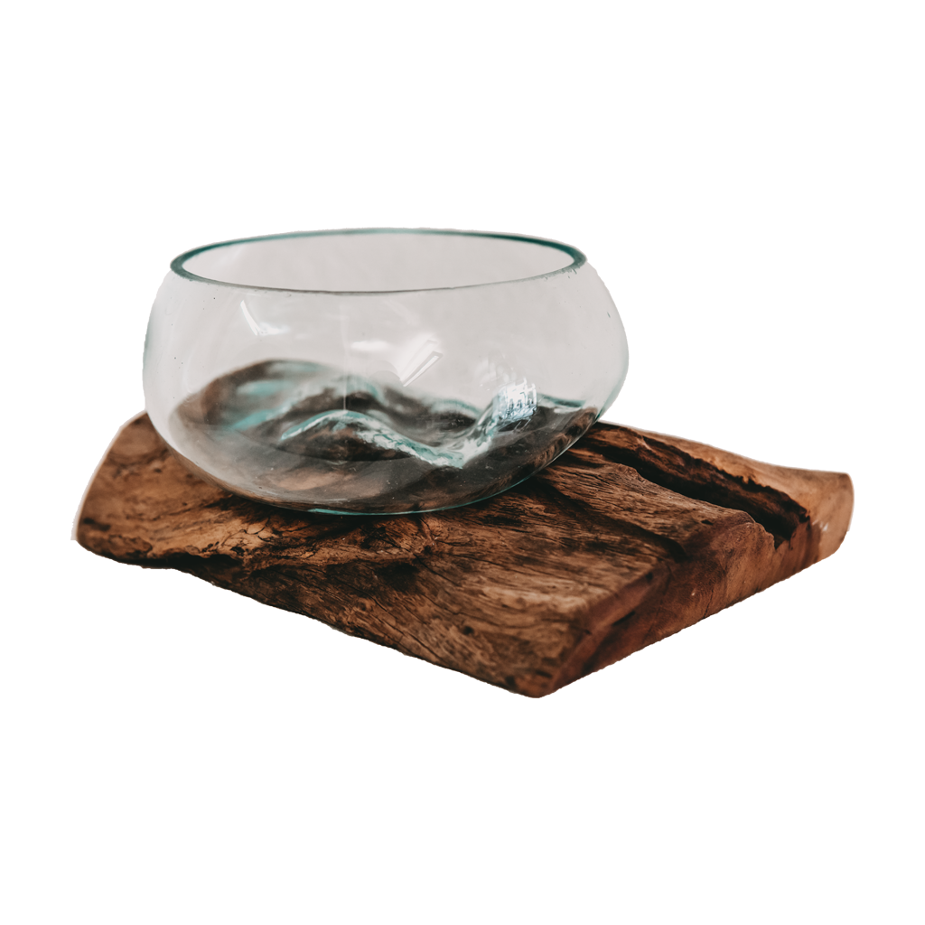 Teakwurzel mit Glasvase Mini Big hook