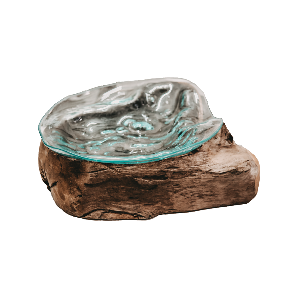 Teak root with glass bowl Bowl star small