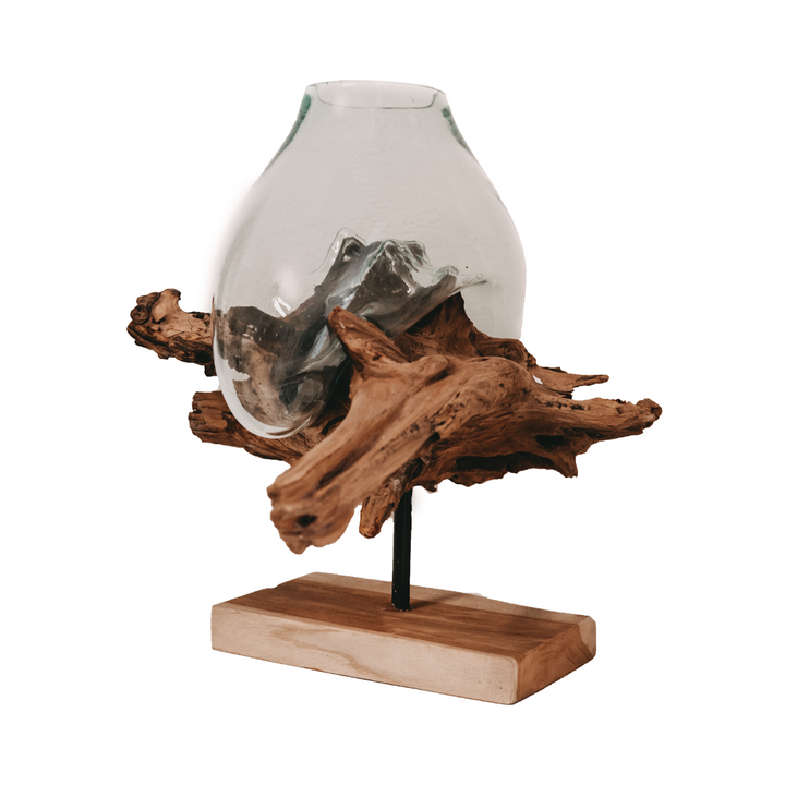 Teak root with glass vase stand boat teak
