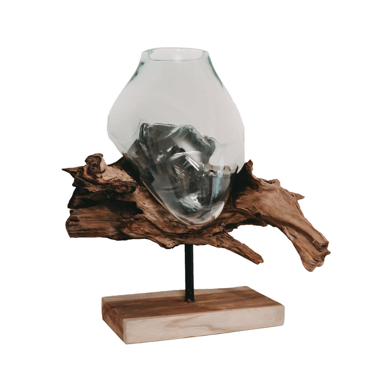 Teakwurzel mit Glasvase stand boat teak