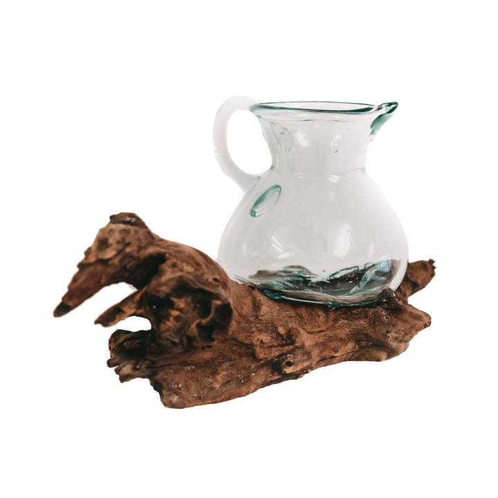 Teak root with glass jug small