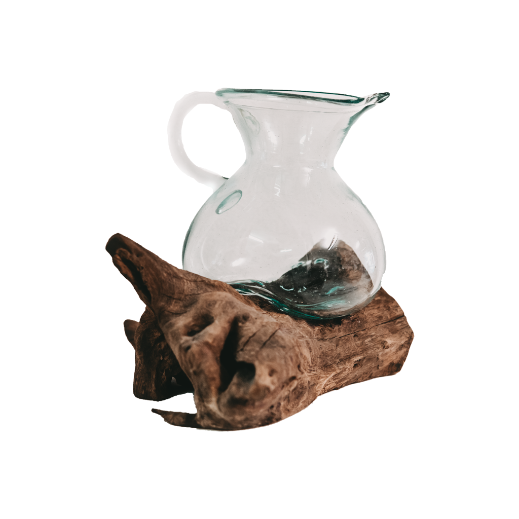 Teak root with glass jug small