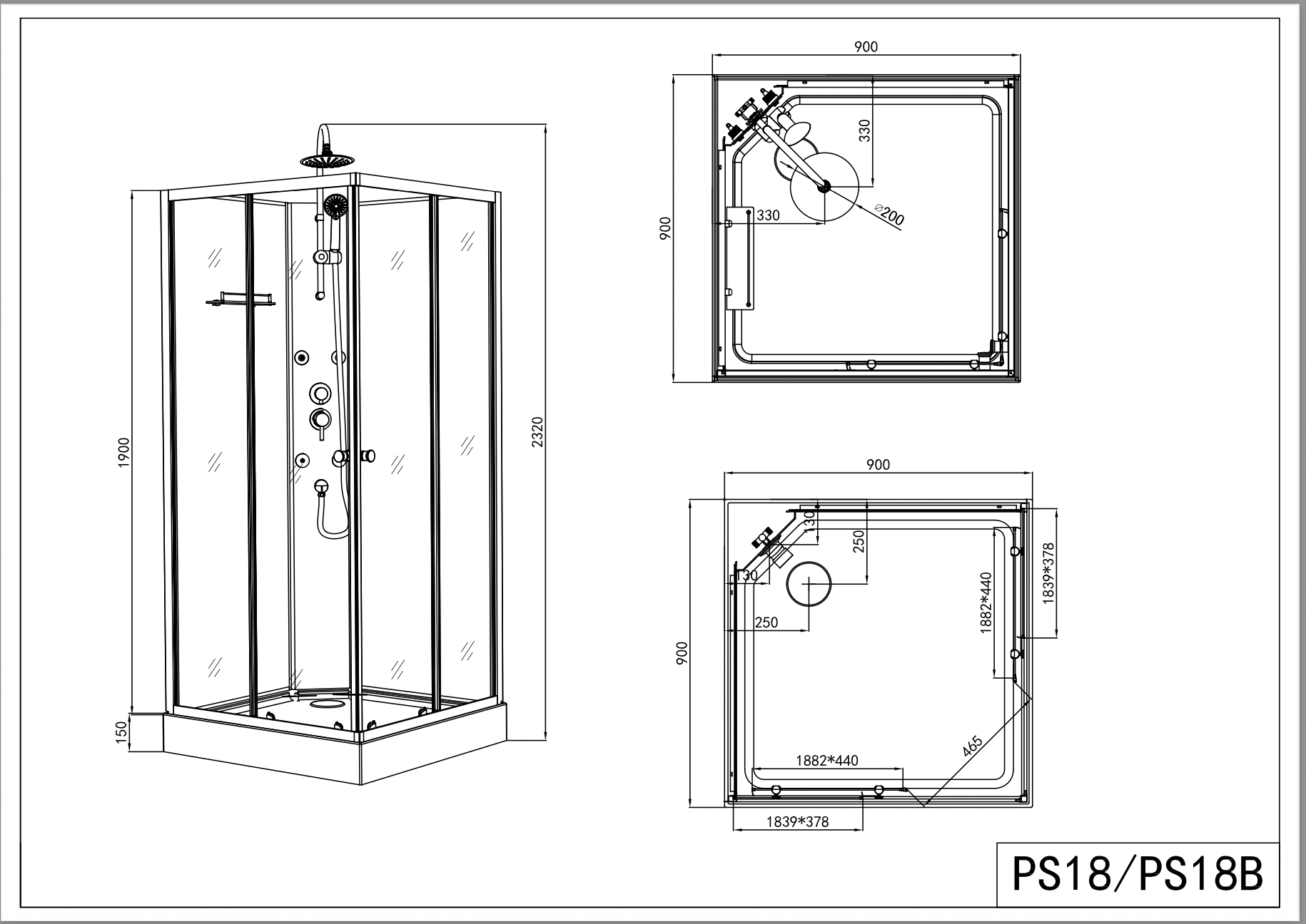 Cabina de ducha completa STYLE 90x90x225 cm