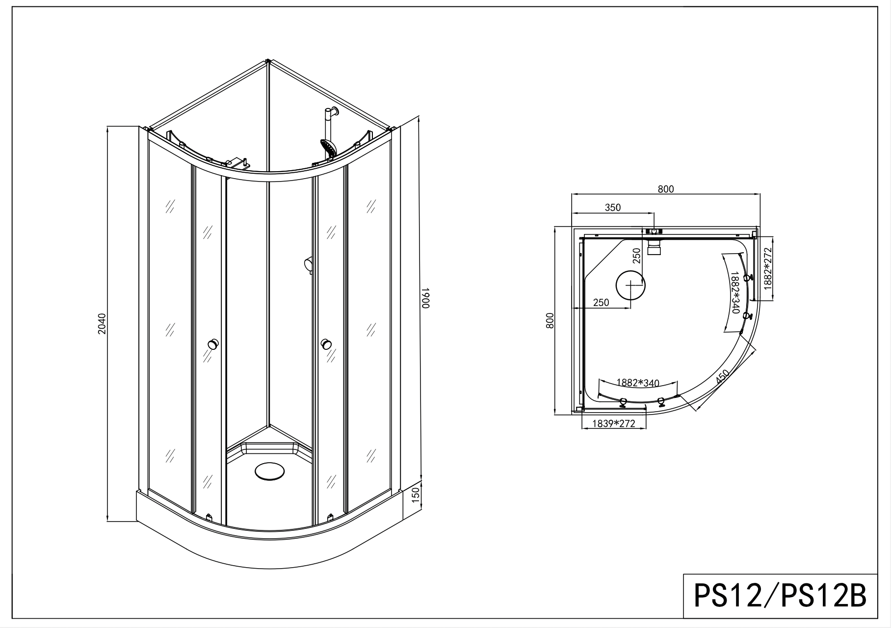 Complete shower cubicle BELA 80 x 80/90 x 90 x 203 cm
