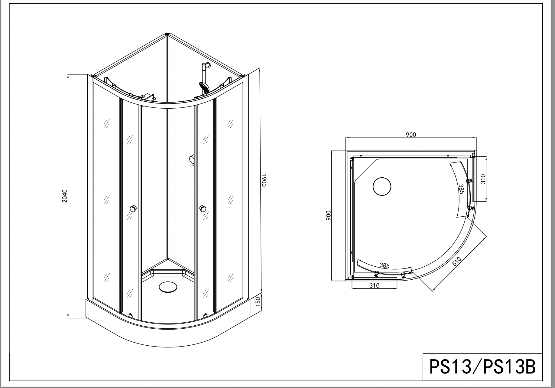 Complete shower cubicle BELA 80 x 80/90 x 90 x 203 cm