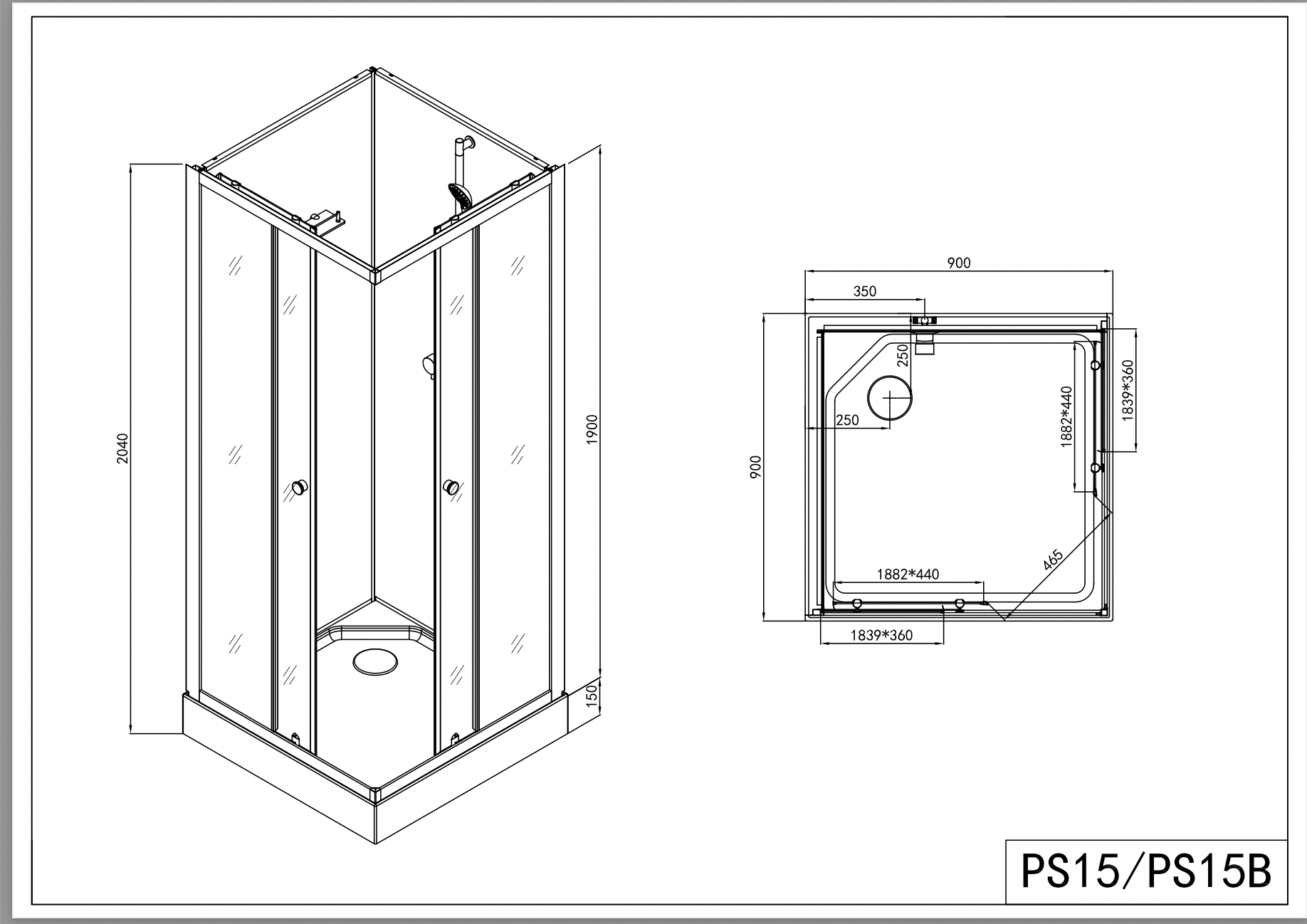 Komplettduschkabine UNI 80x80/90x90x203 cm
