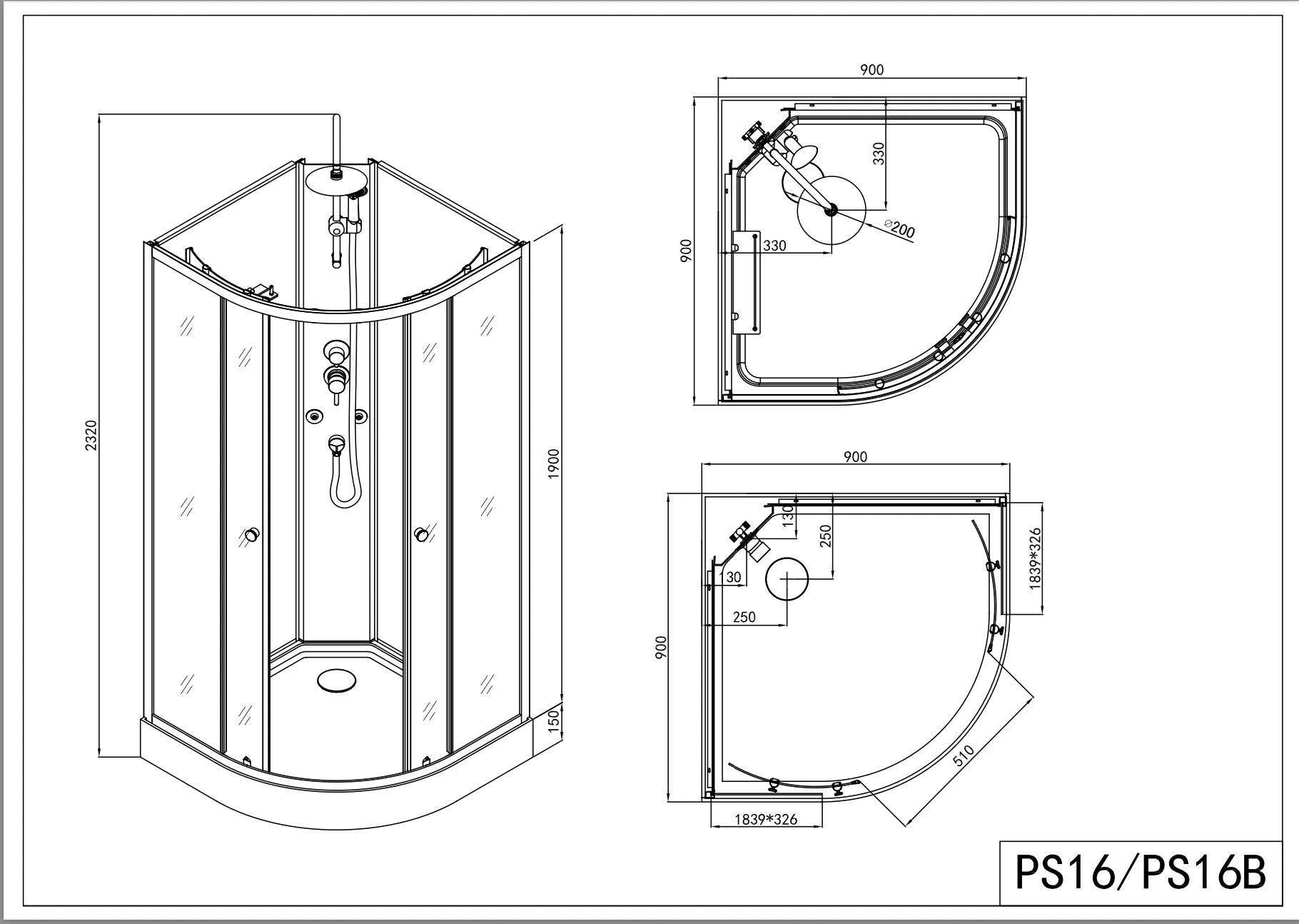 Complete shower cubicle RELOAD 90x90x225 cm