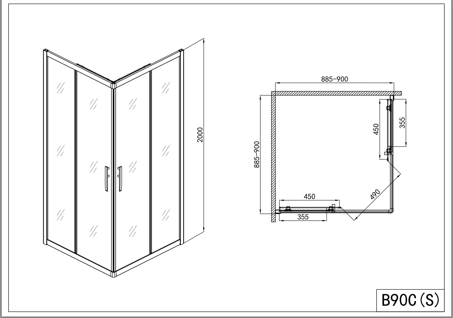 Pro - Line corner shower cubicle with Easy Clean in 4 different sizes