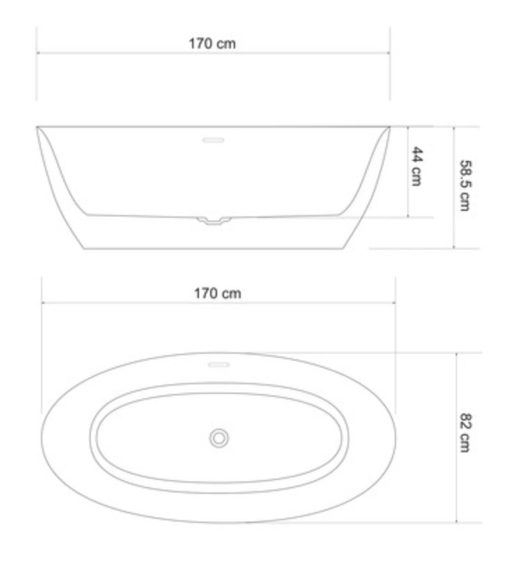 Freestanding bathtub MIAMI 170 x 82 x 58.5 cm