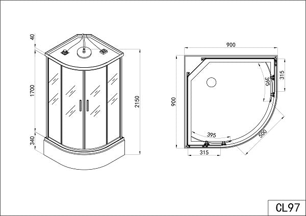 Complete shower cabin VITA with quick assembly 90 x 90 x 215 cm