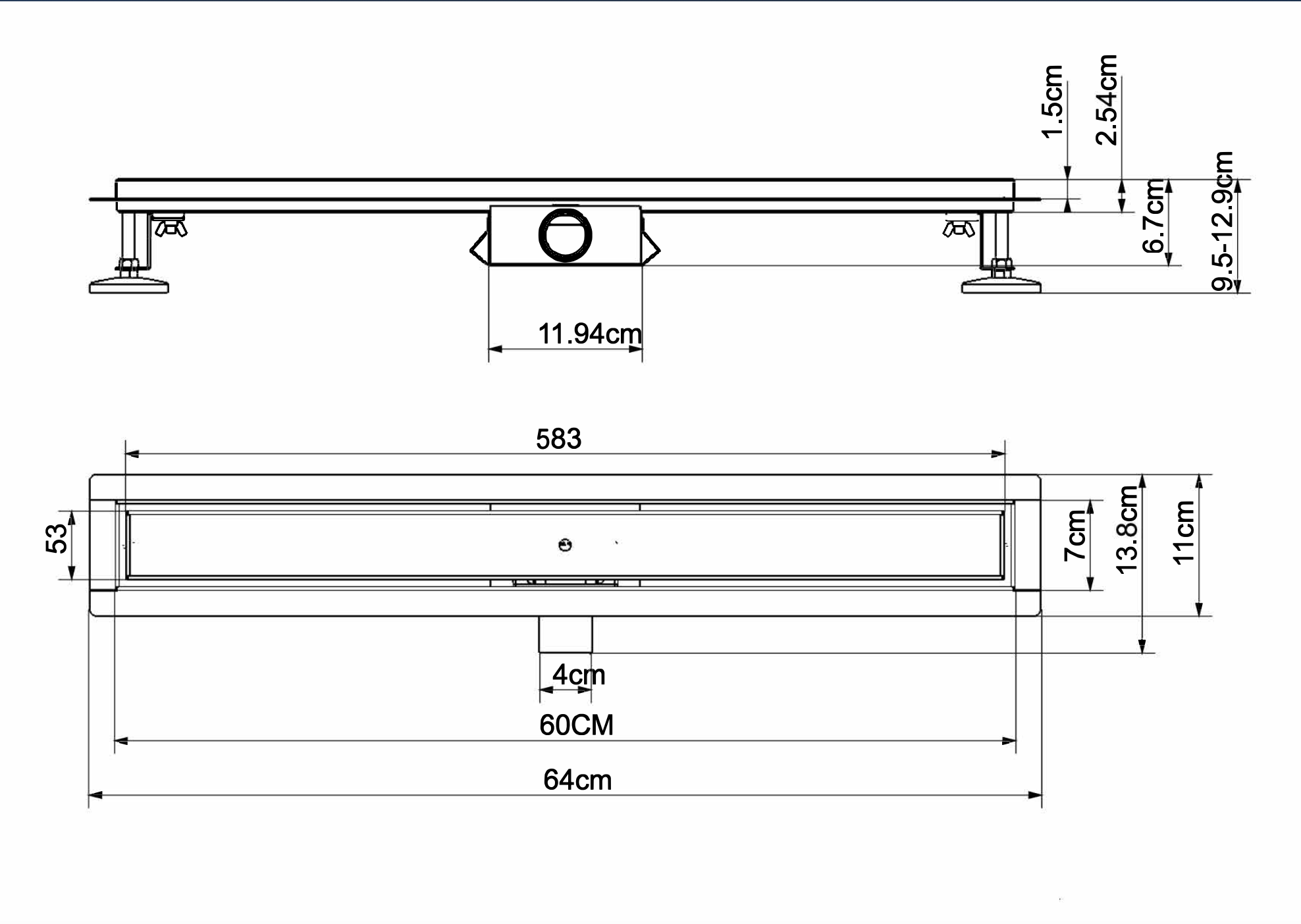 Shower channel Nirosta 60 / 70 / 80 cm chrome look