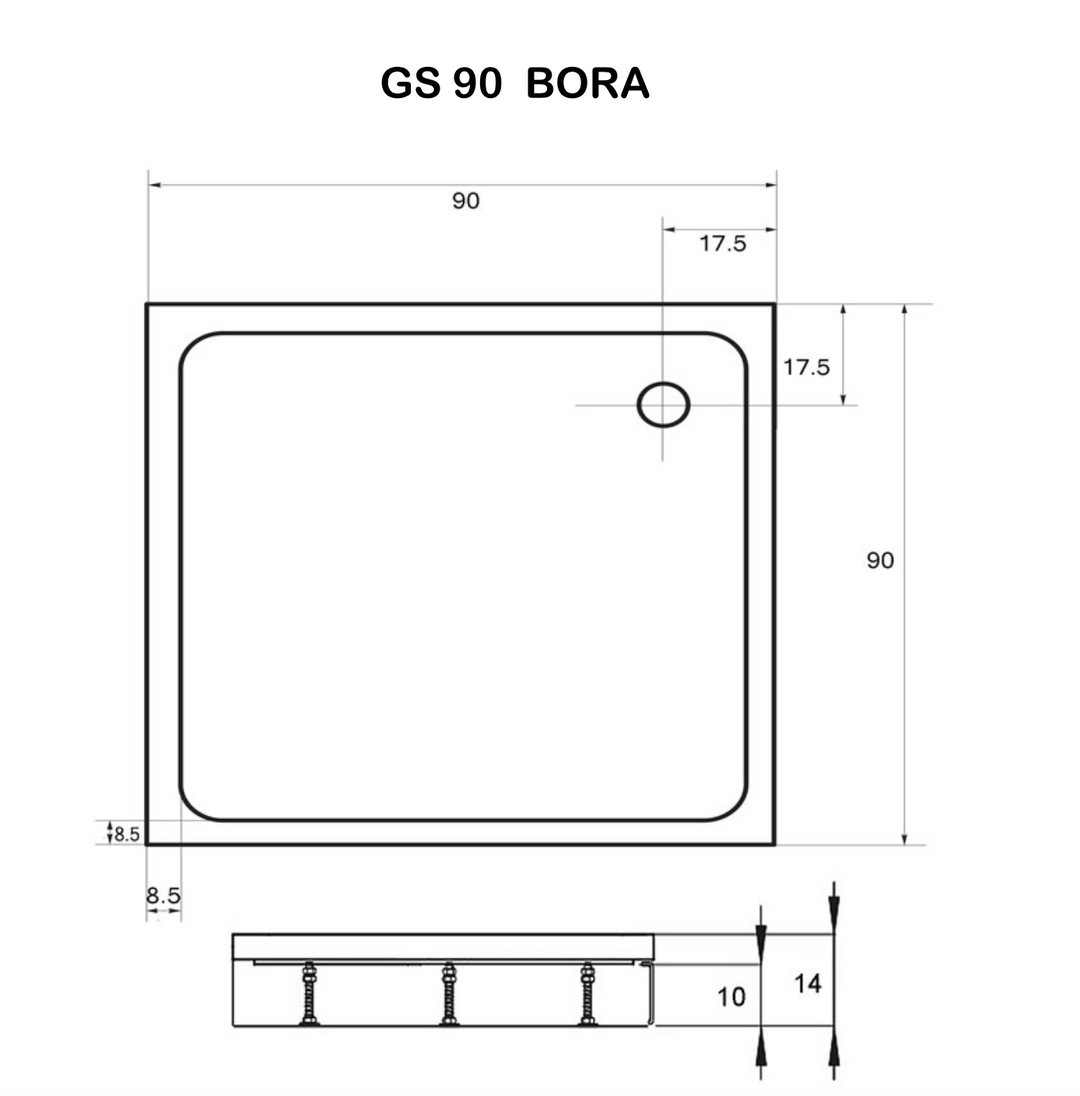Acrylic corner shower tray BORA in 2 different sizes