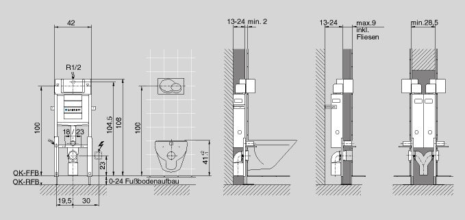 Huter Montage-Element für ein Wand-WC, zum Einbau im Massivbau, Vor- und Einmauerung