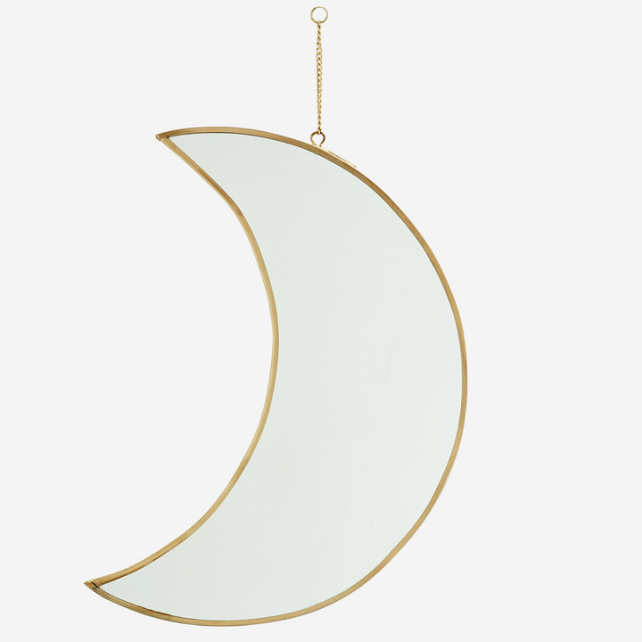 Hanging mirror moon brass