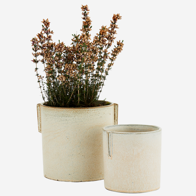 Stoneware flower pots in white, 2 pcs.