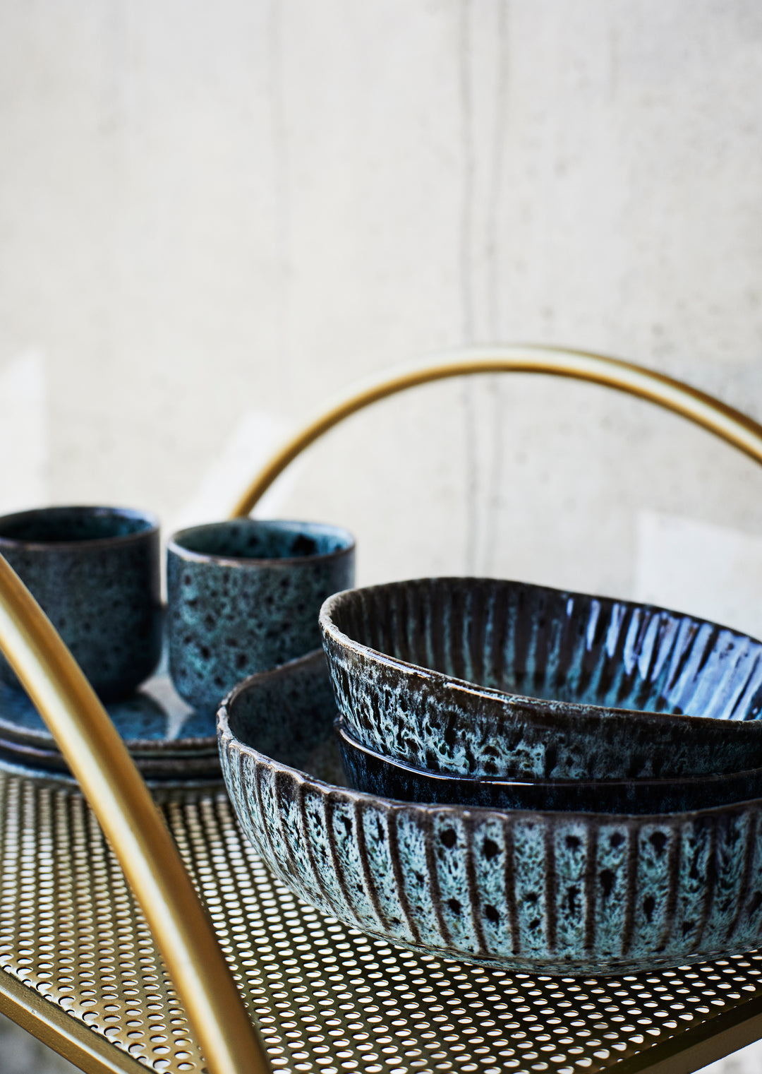 Stoneware bowl in teal/black Ø 17.5 cm