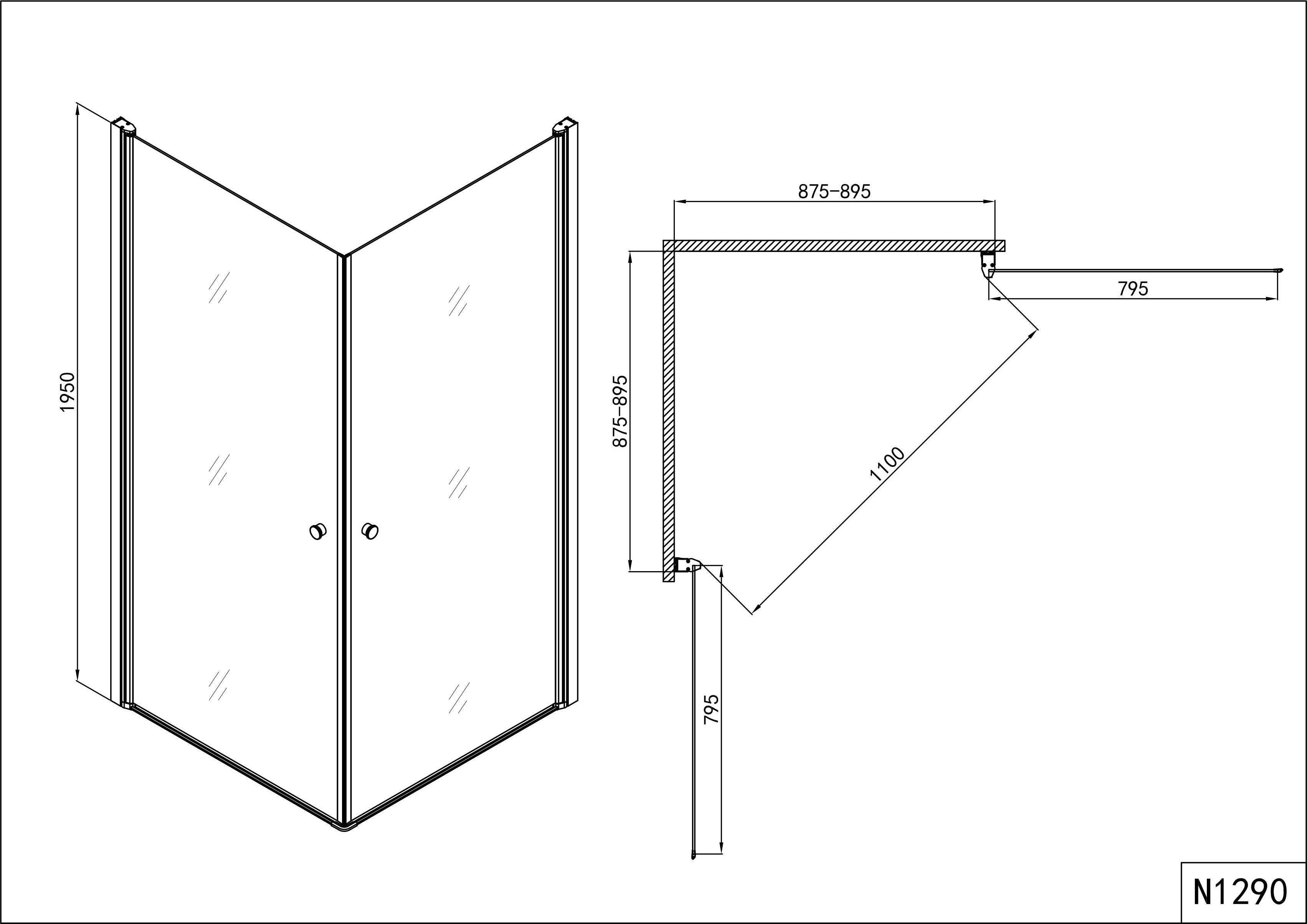 ELEGANCE shower cabin with two swinging doors in 2 different sizes