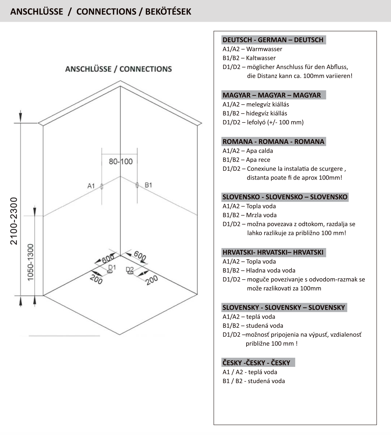 Complete shower cubicle BELA 80 x 80/90 x 90 x 203 cm