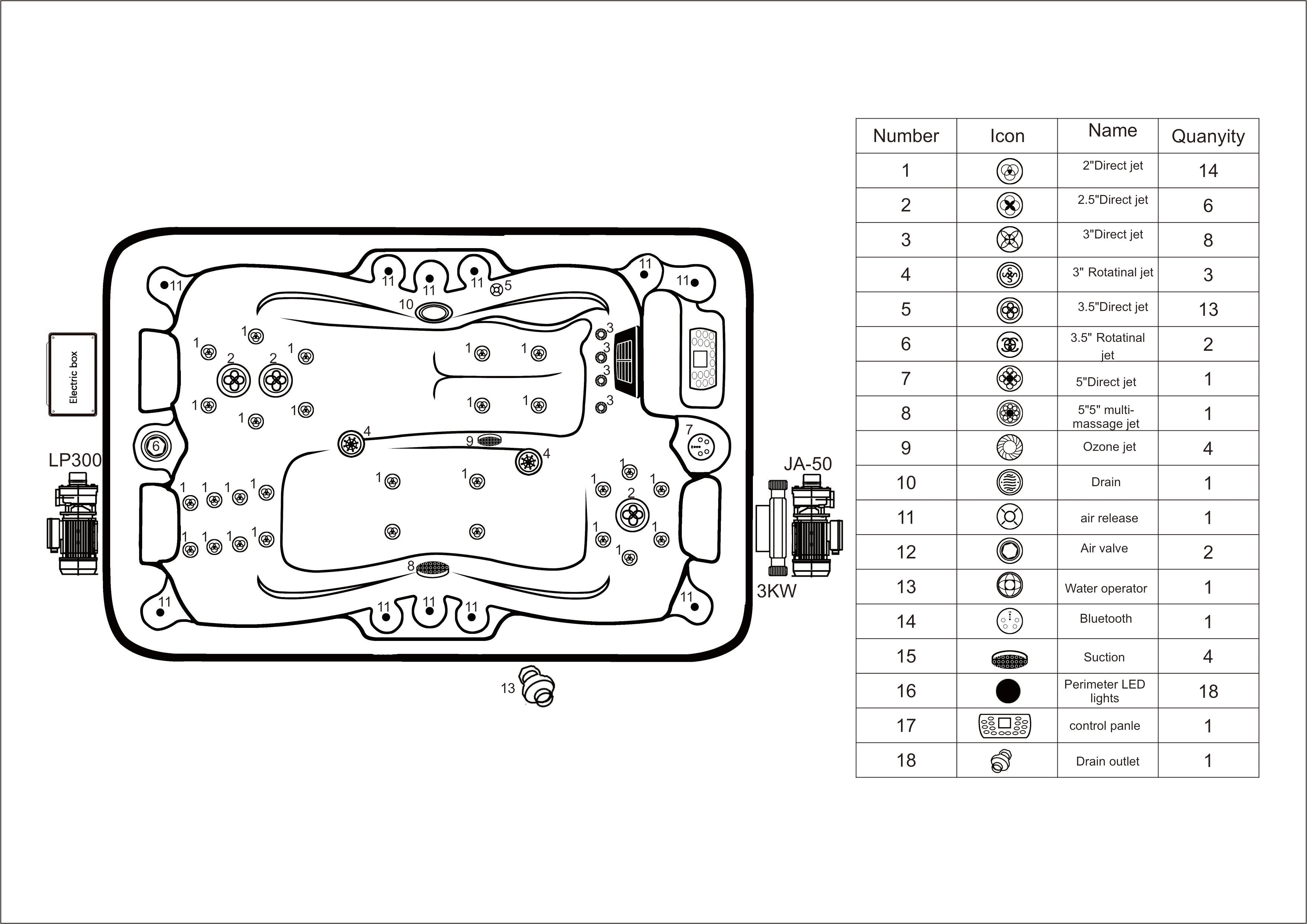 Outdoor whirlpool Modena Blue including cover - 205 x 130 x 70 cm