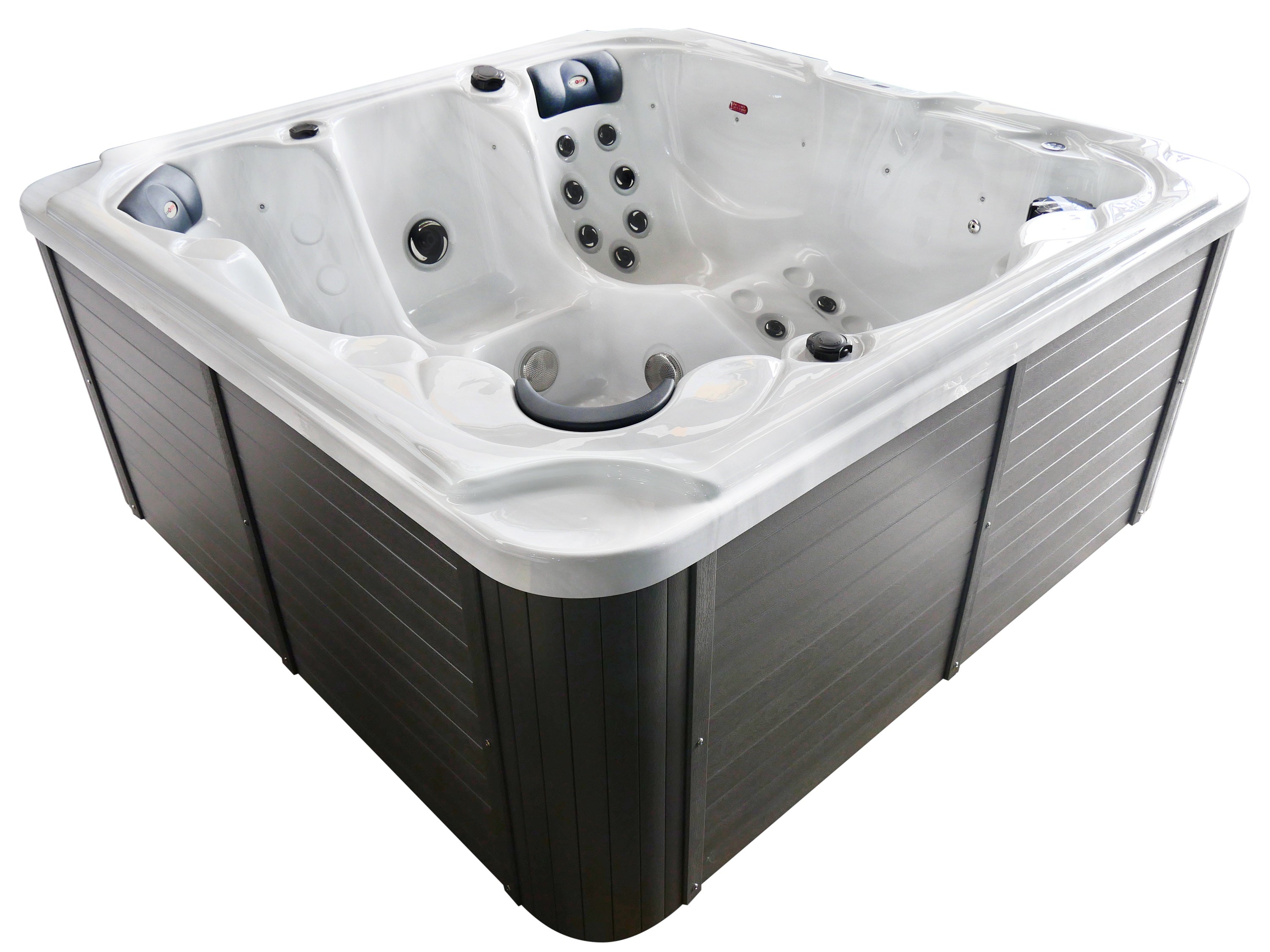Hidromasaje exterior OASIS Maxi MÁRMOL BLANCO con peldaño y cubierta 210x210x95 cm 