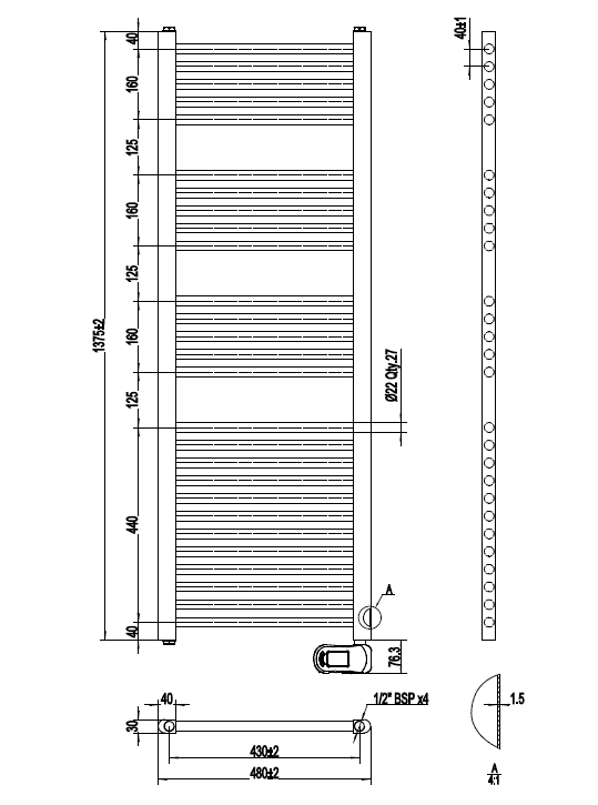 Electrodesign radiator UNO 48 x 137.5 cm