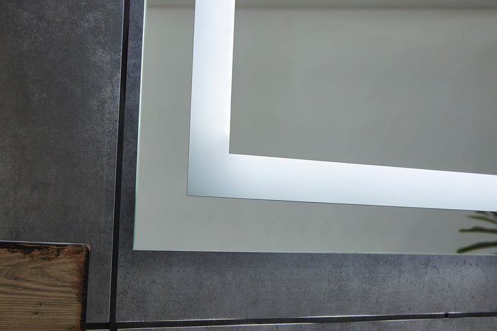 Mirror with indirect lighting, bluetooth, heating and clock